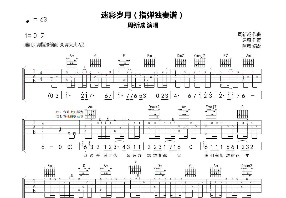 迷彩岁月吉他谱预览图