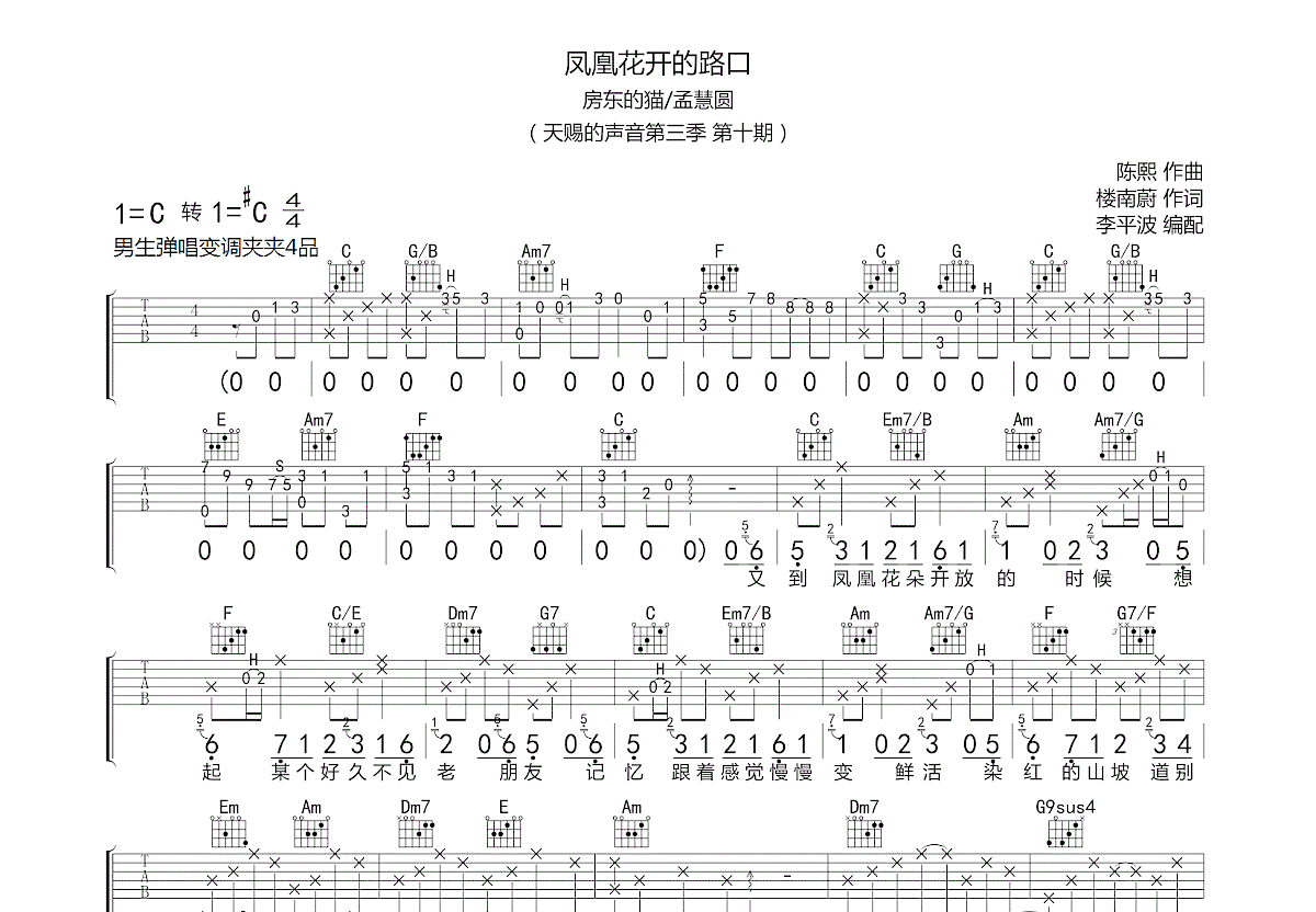 凤凰花开的路口吉他谱预览图