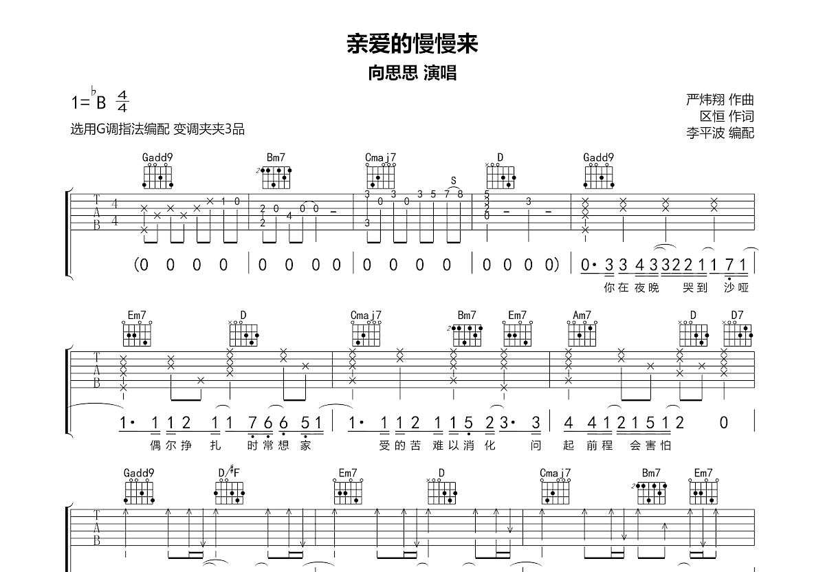 亲爱的慢慢来吉他谱预览图