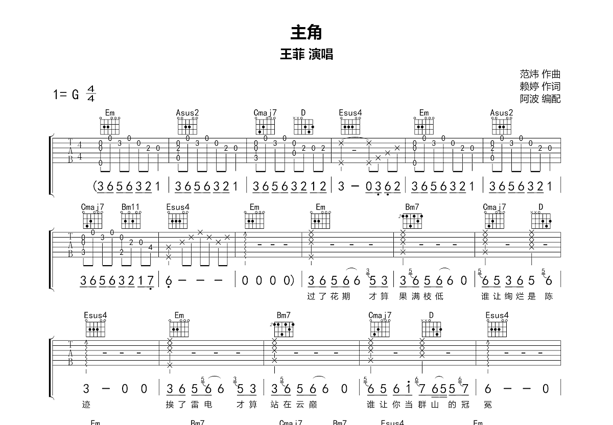 主角吉他谱预览图