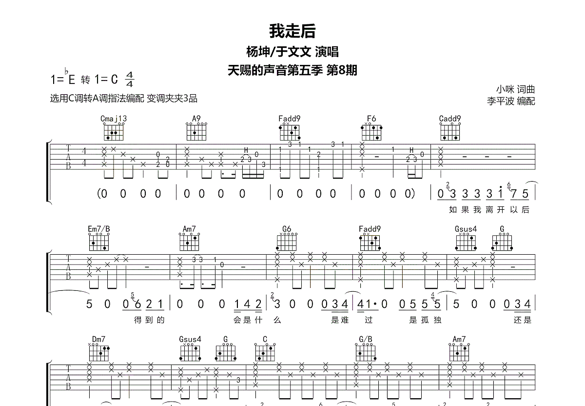 我走后吉他谱预览图