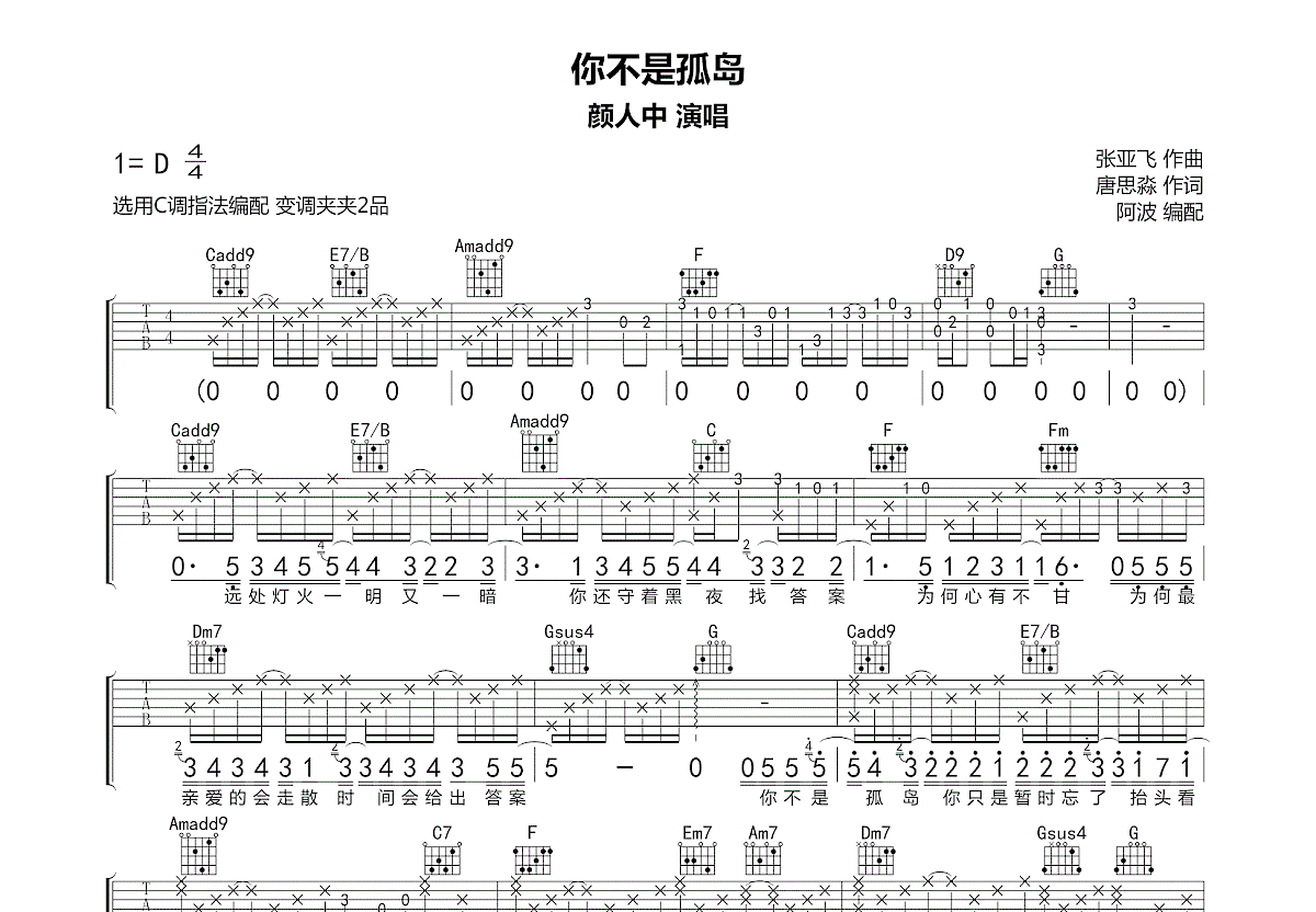 你不是孤岛吉他谱预览图