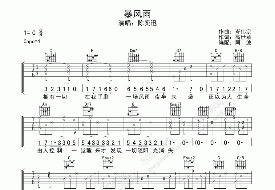 暴风雨吉他谱预览图