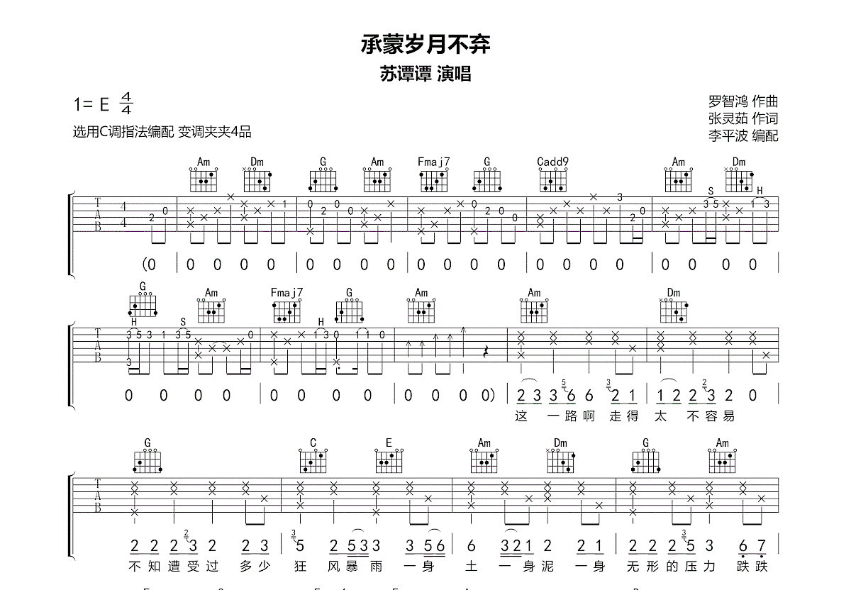 承蒙岁月不弃吉他谱预览图