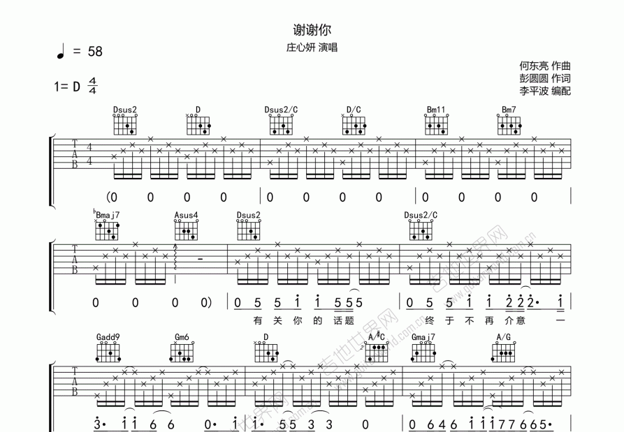 谢谢你吉他谱预览图