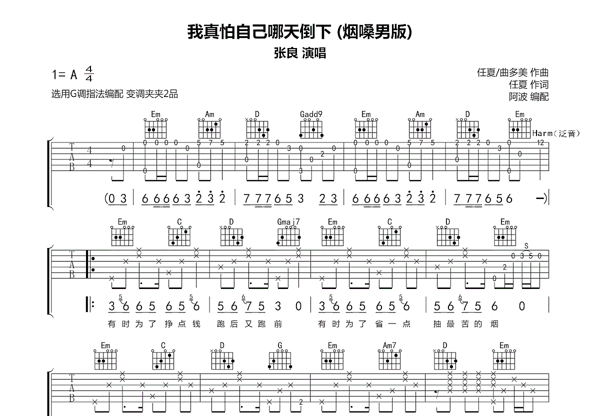 我真怕自己哪天倒下吉他谱预览图