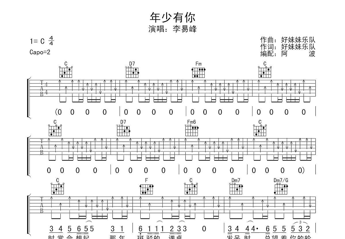 年少有你吉他谱预览图