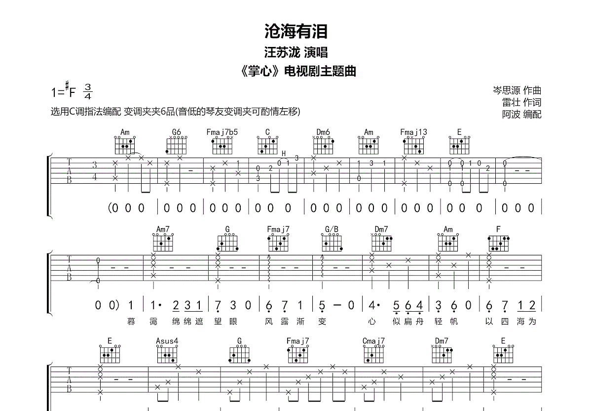 沧海有泪吉他谱预览图