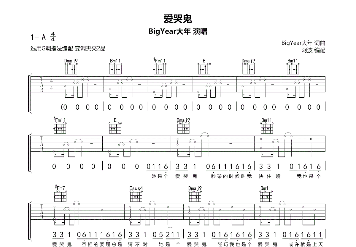 爱哭鬼吉他谱预览图