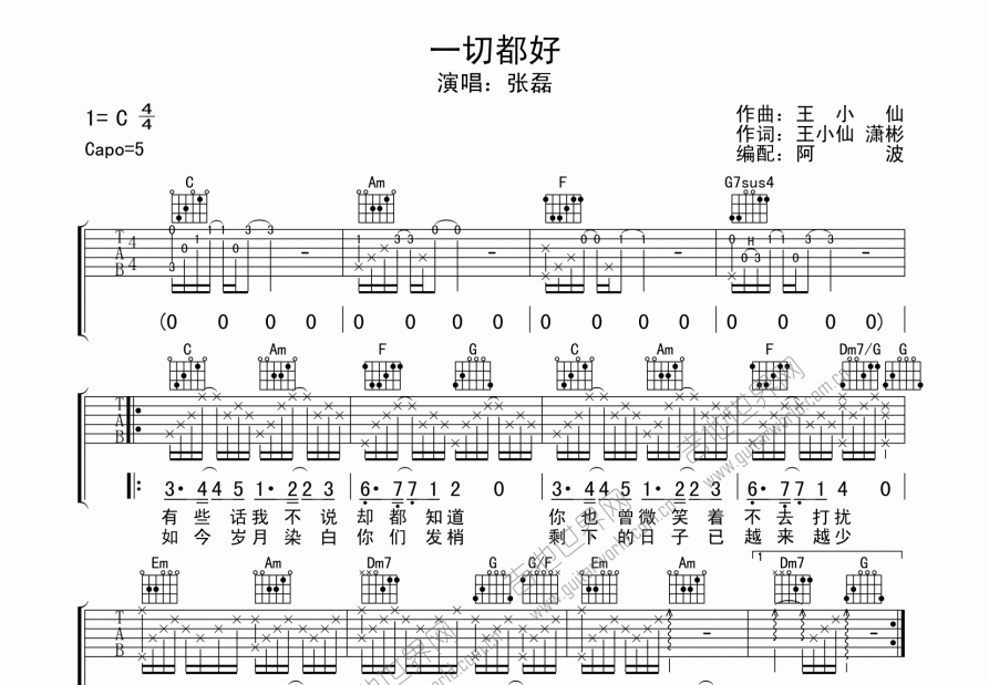 一切都好吉他谱预览图