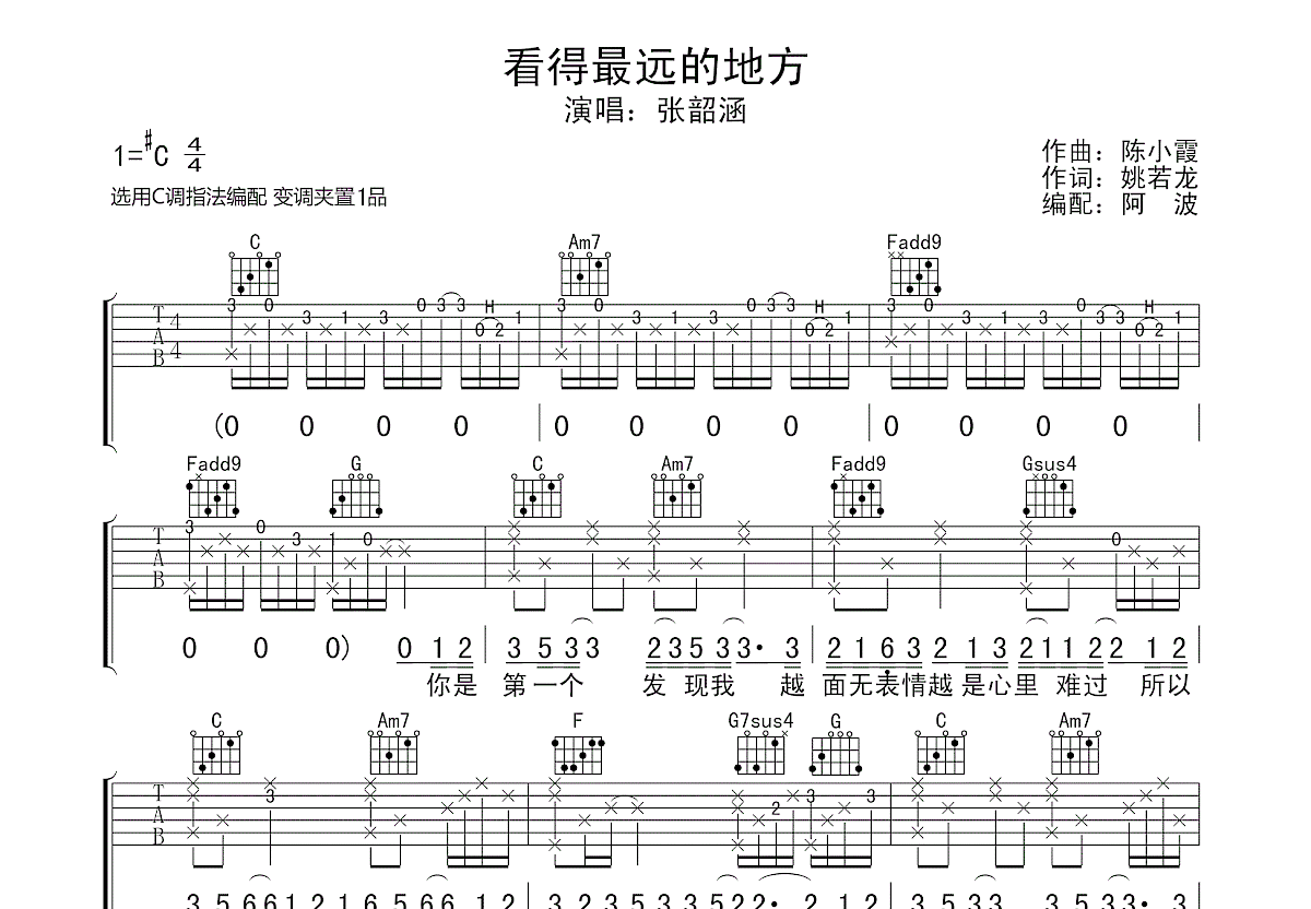 看得最远的地方吉他谱预览图