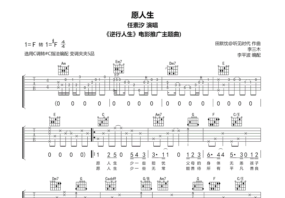 愿人生吉他谱预览图