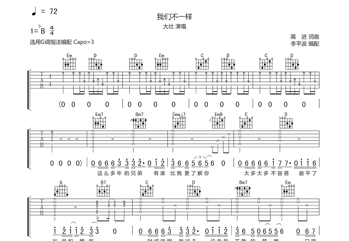 我们不一样吉他谱预览图
