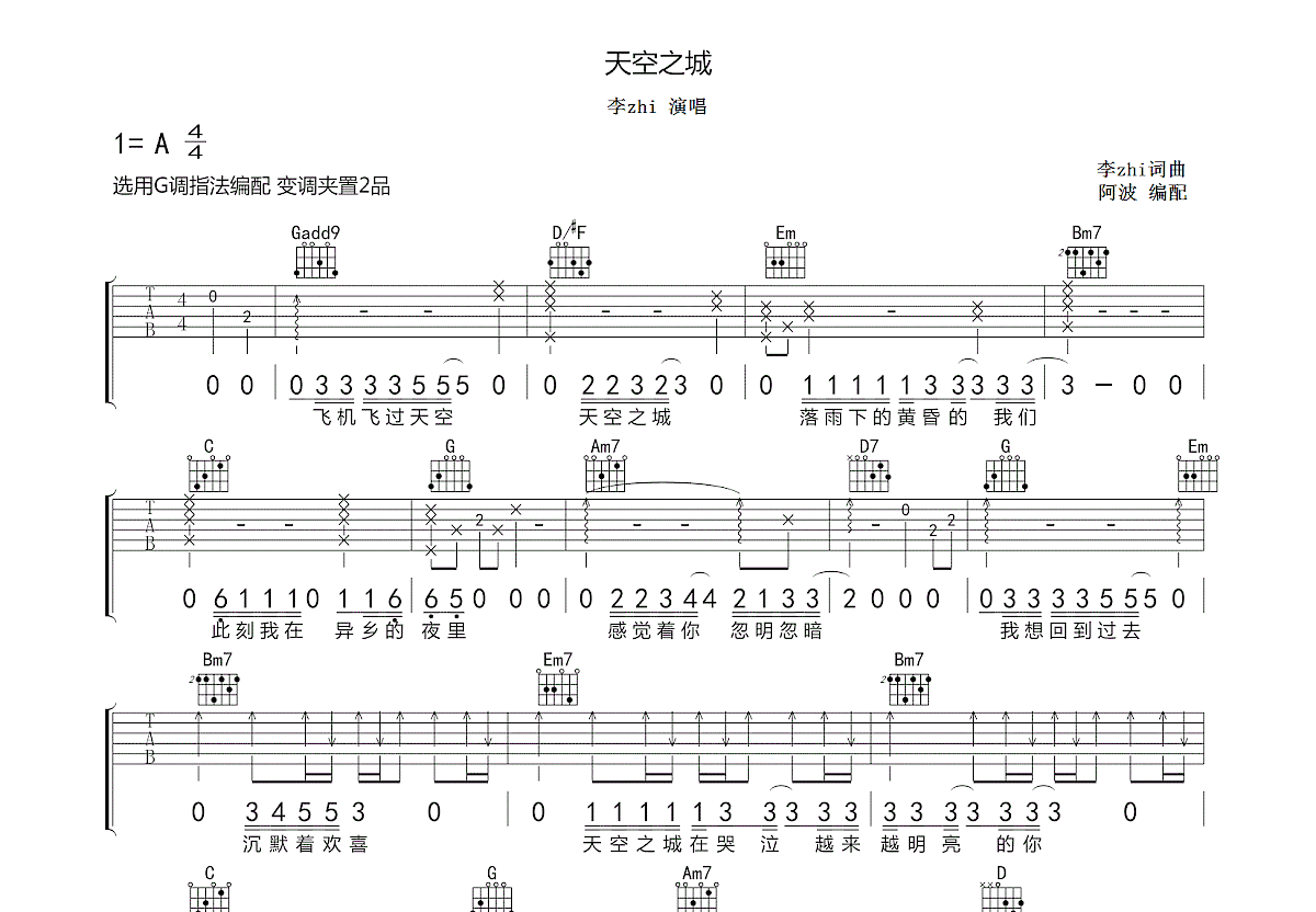 天空之城吉他谱预览图