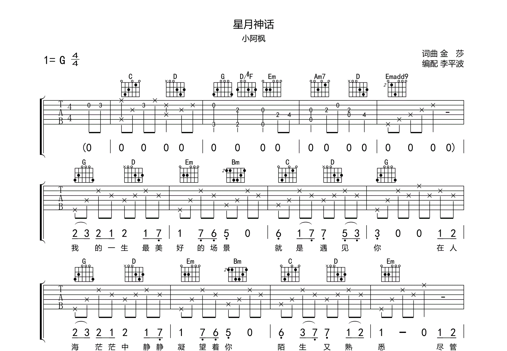 星月神话吉他谱预览图