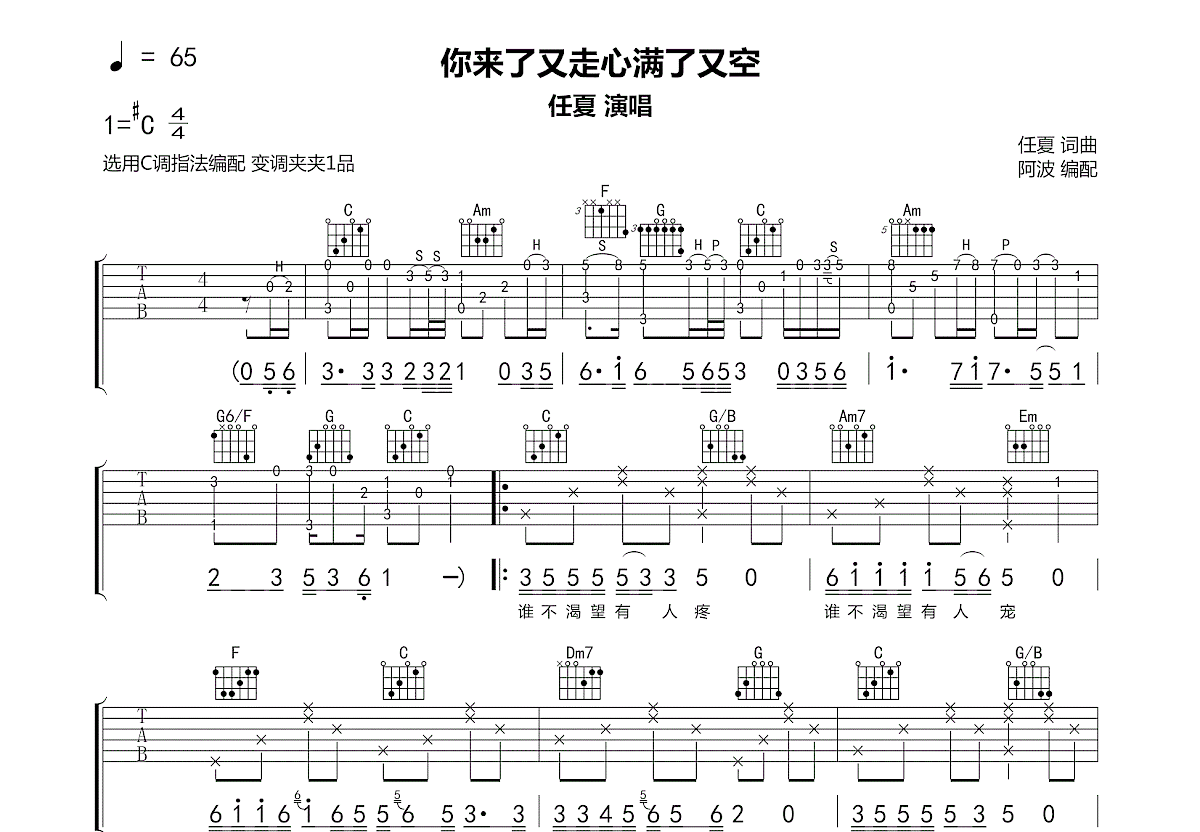 你来了又走心满了又空吉他谱预览图