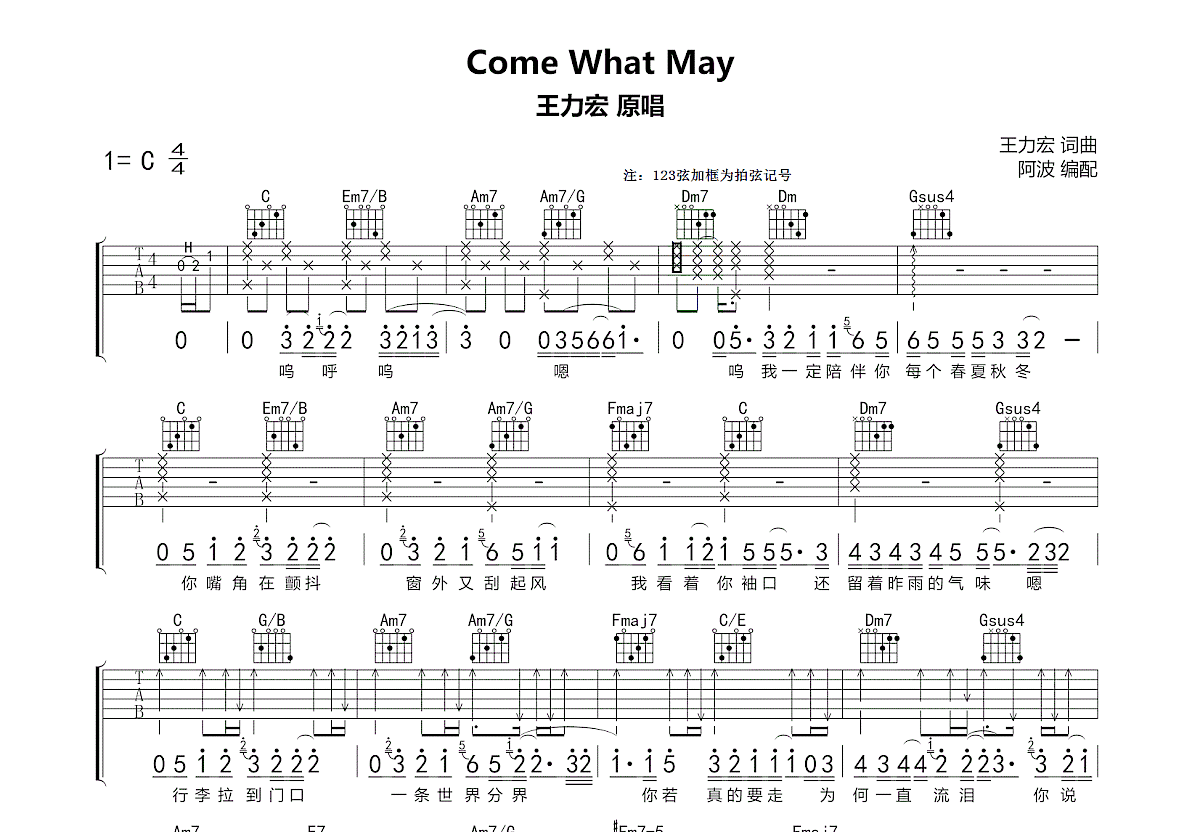 Come What May吉他谱_王力宏_C调弹唱