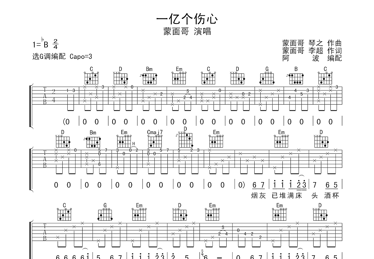 一亿个伤心吉他谱预览图