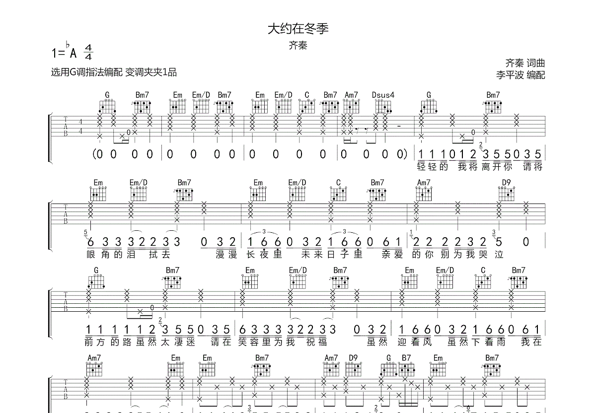 大约在冬季吉他谱预览图