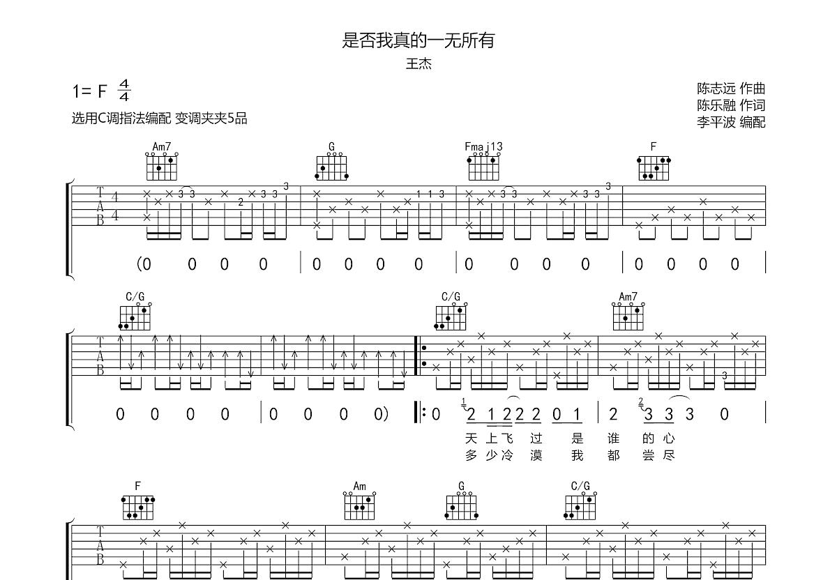是否我真的一无所有吉他谱预览图