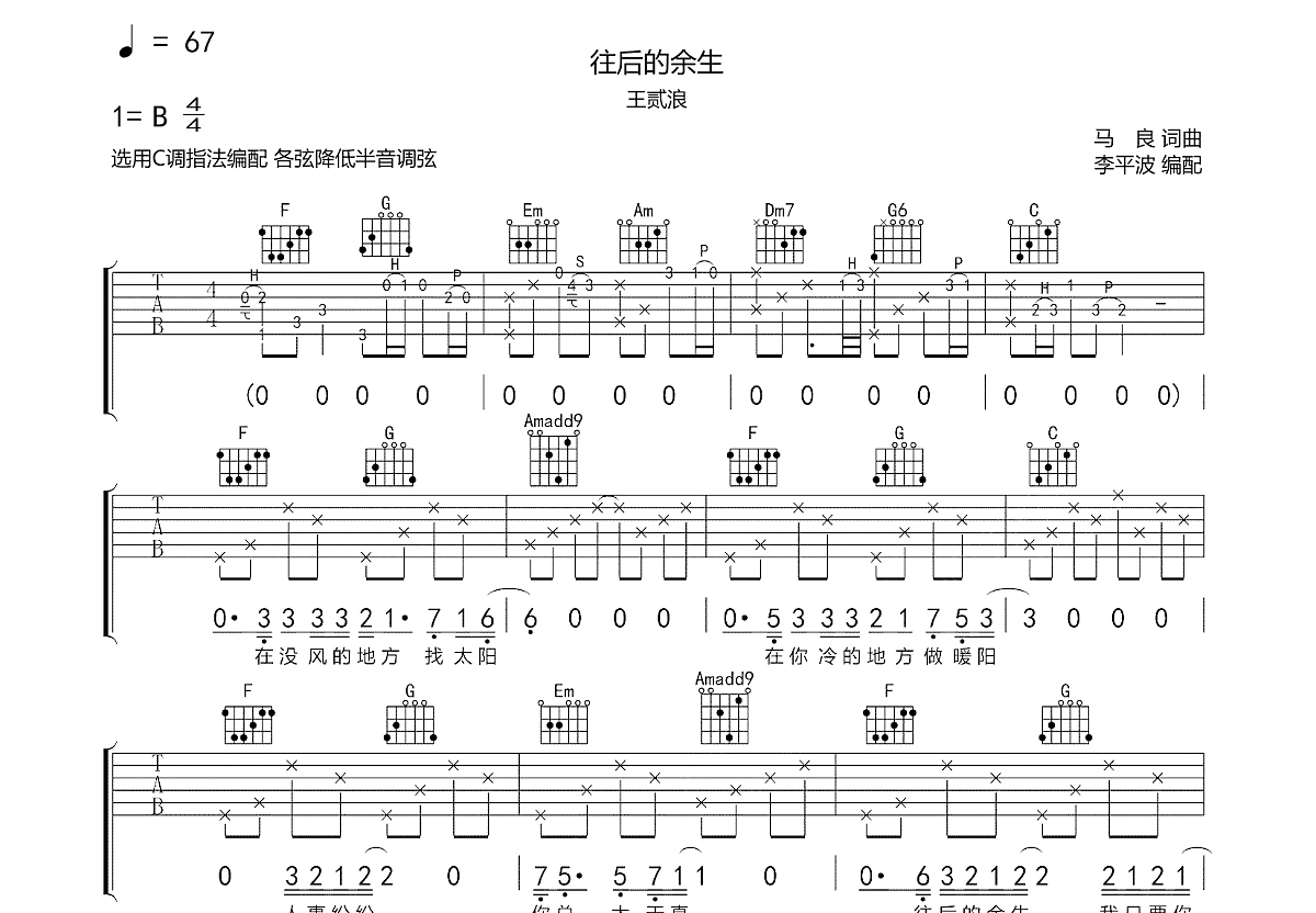 往后余生吉他谱预览图