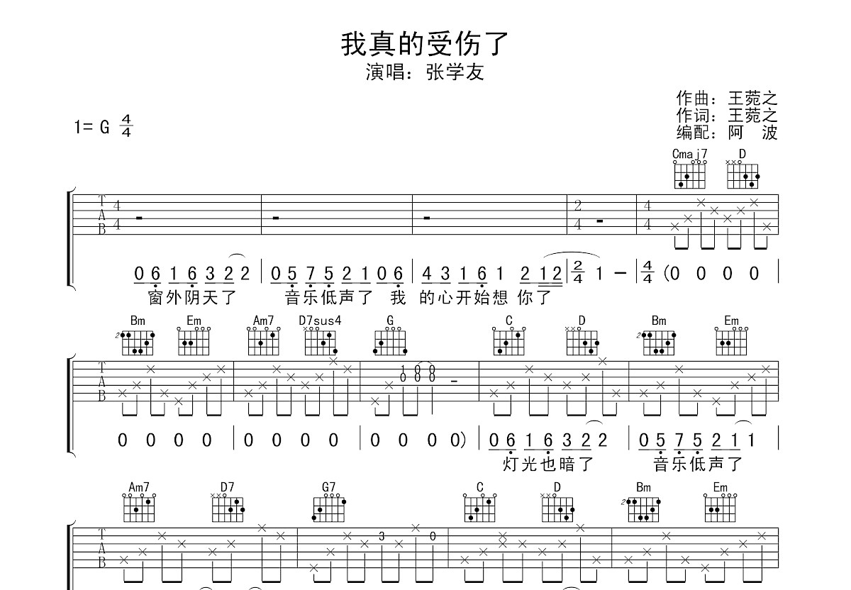 我真的受伤了吉他谱预览图