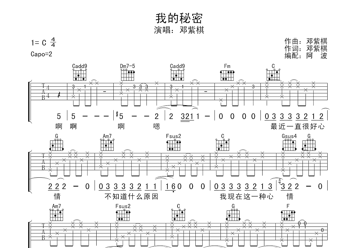 我的秘密吉他谱预览图