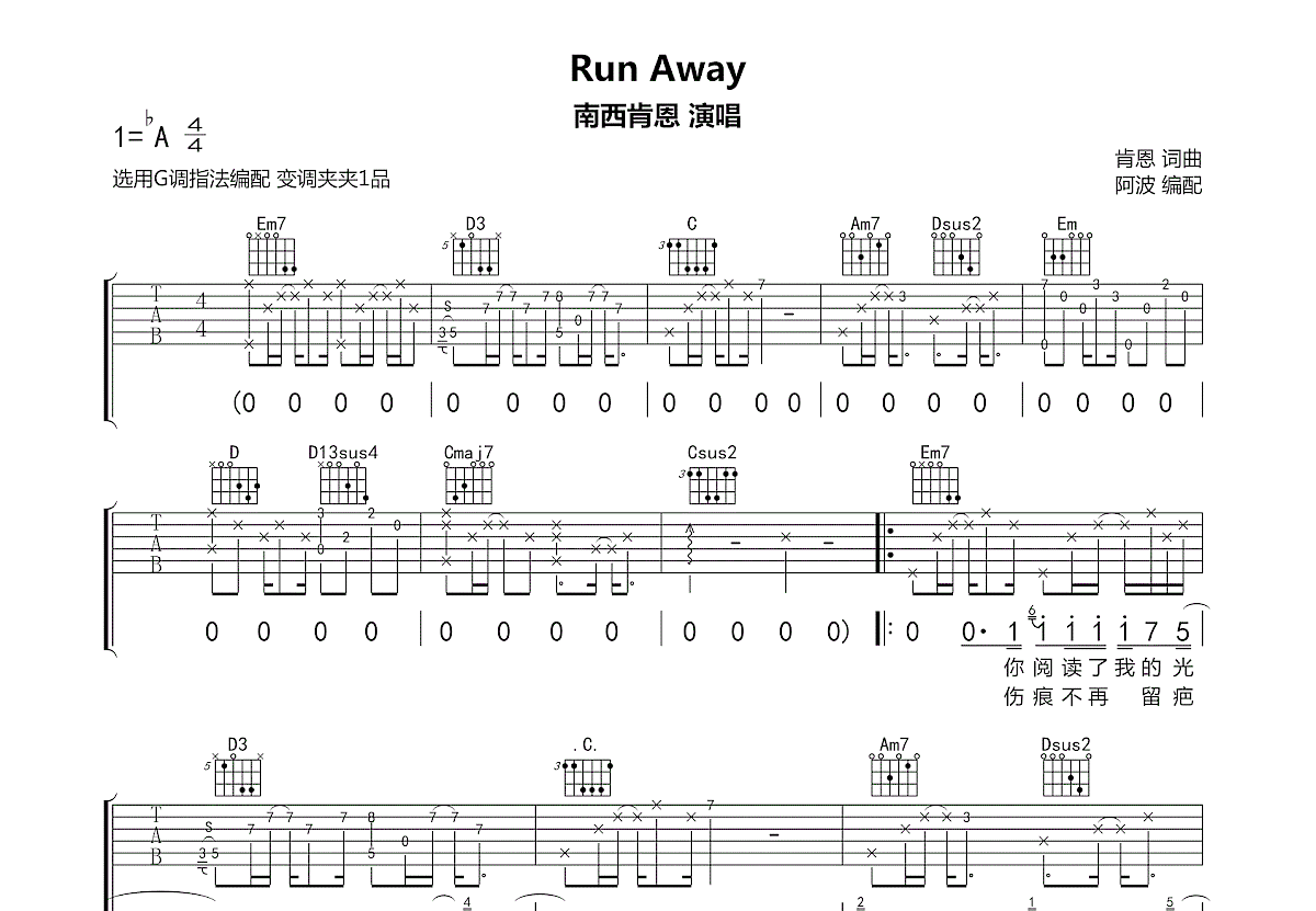 Run Away吉他谱预览图