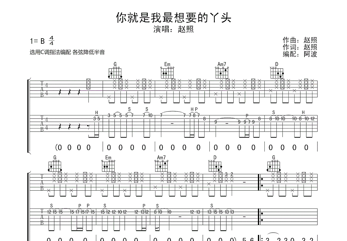 你就是我最想要的丫头吉他谱预览图