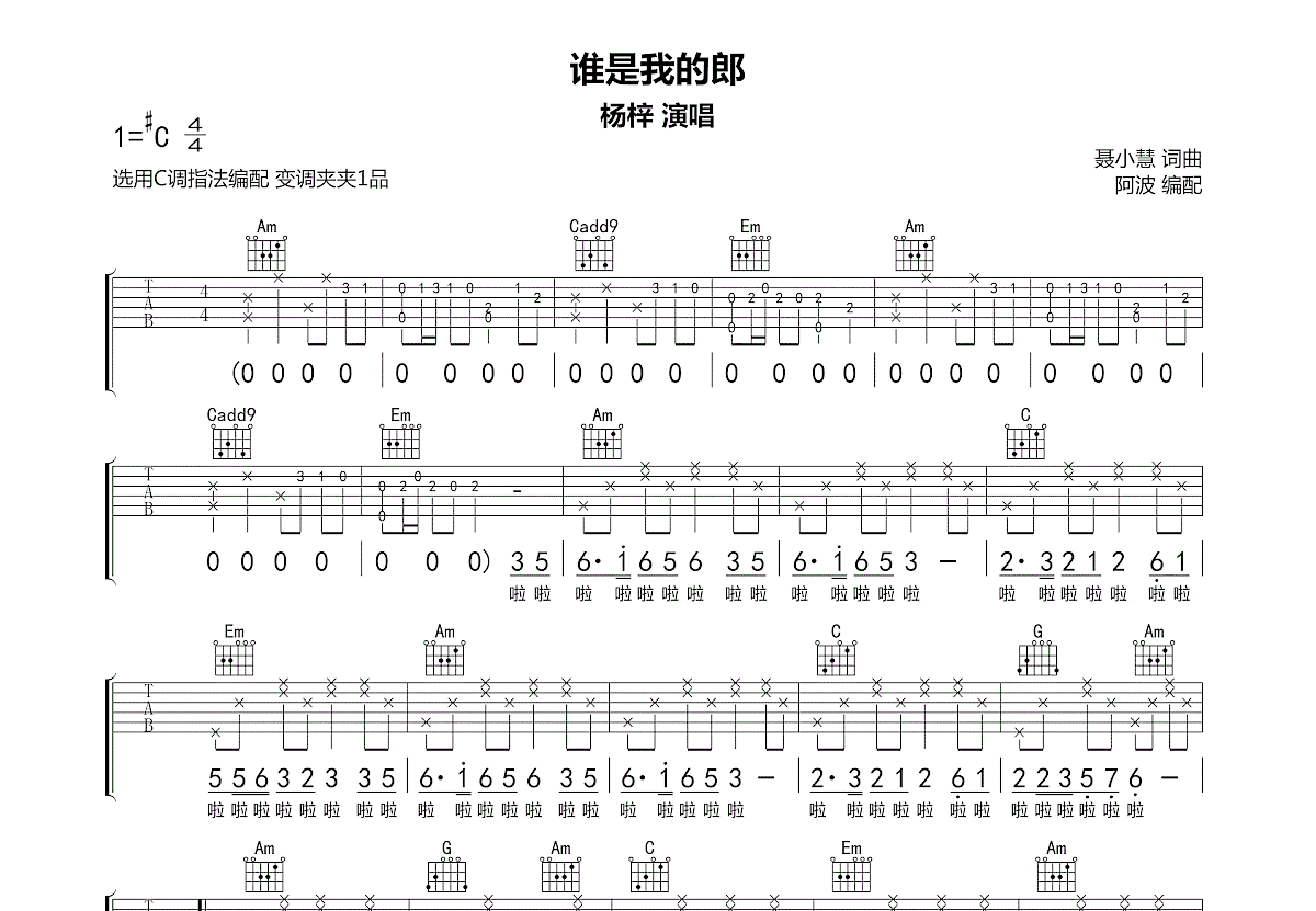 谁是我的郎吉他谱预览图