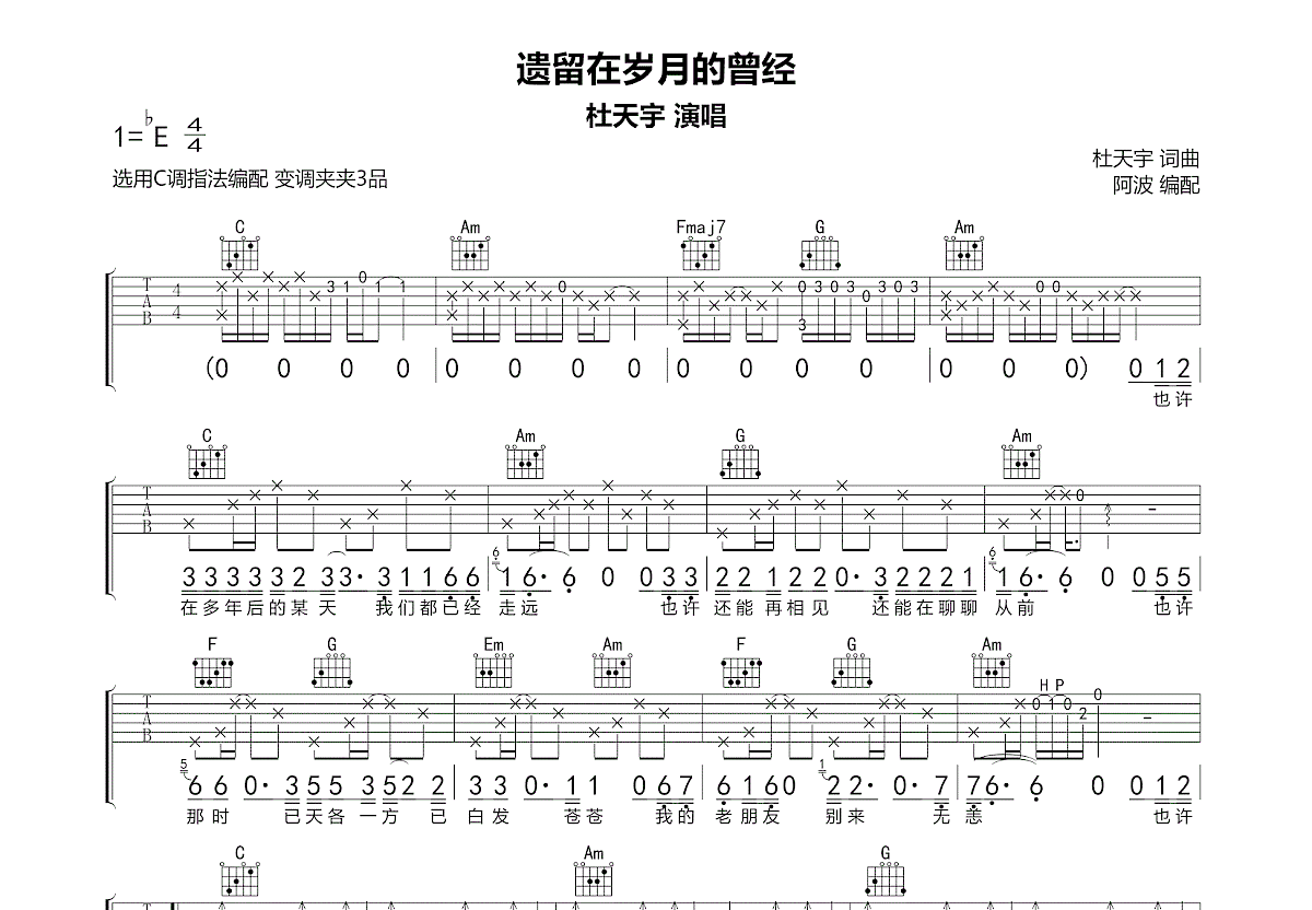 遗留在岁月的曾经吉他谱预览图