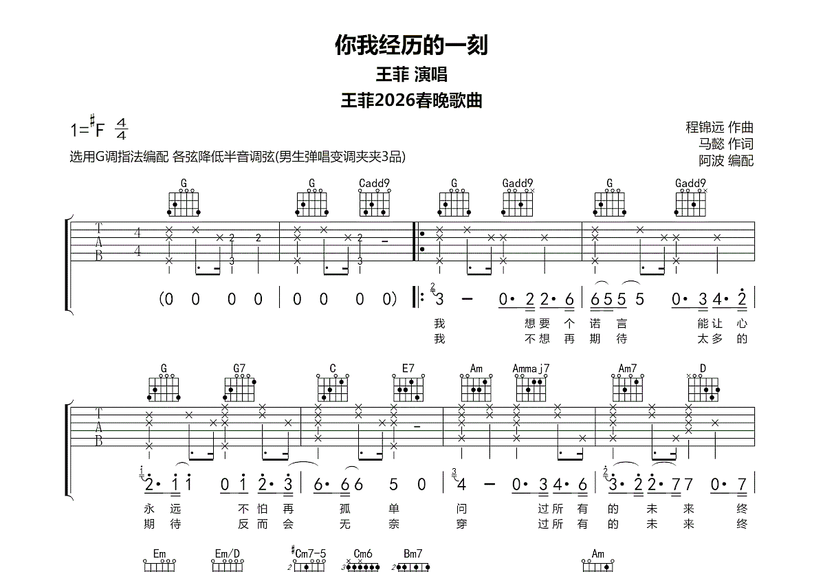 你我经历的一刻吉他谱预览图