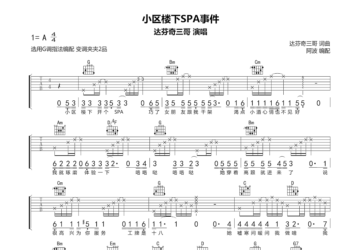 小区楼下SPA事件吉他谱预览图