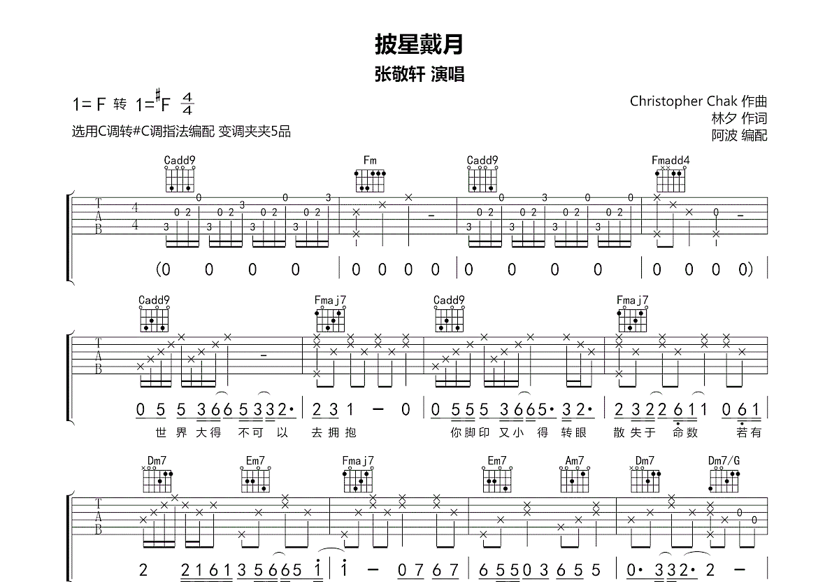 披星戴月吉他谱预览图