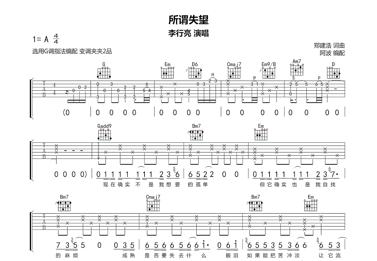 所谓失望吉他谱预览图