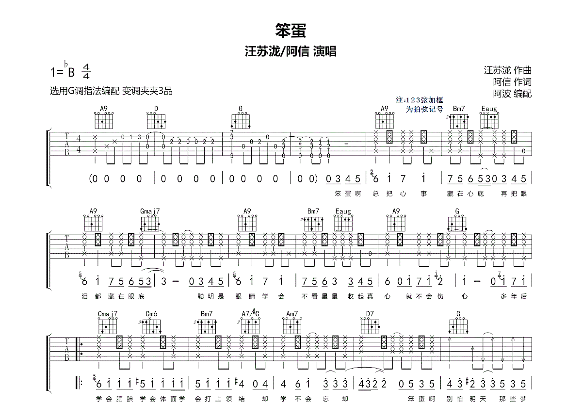 笨蛋吉他谱预览图