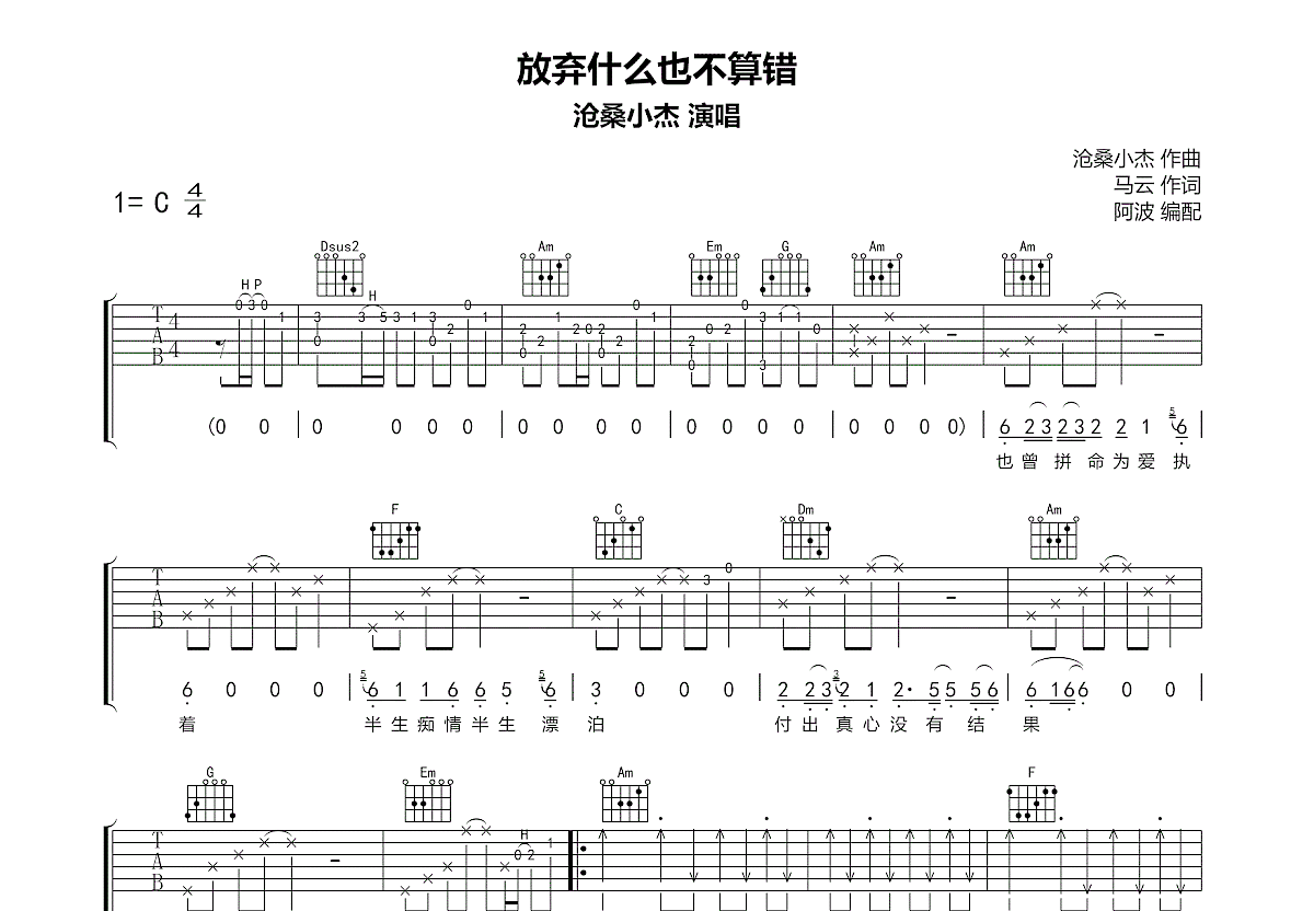 放弃什么也不算错吉他谱预览图