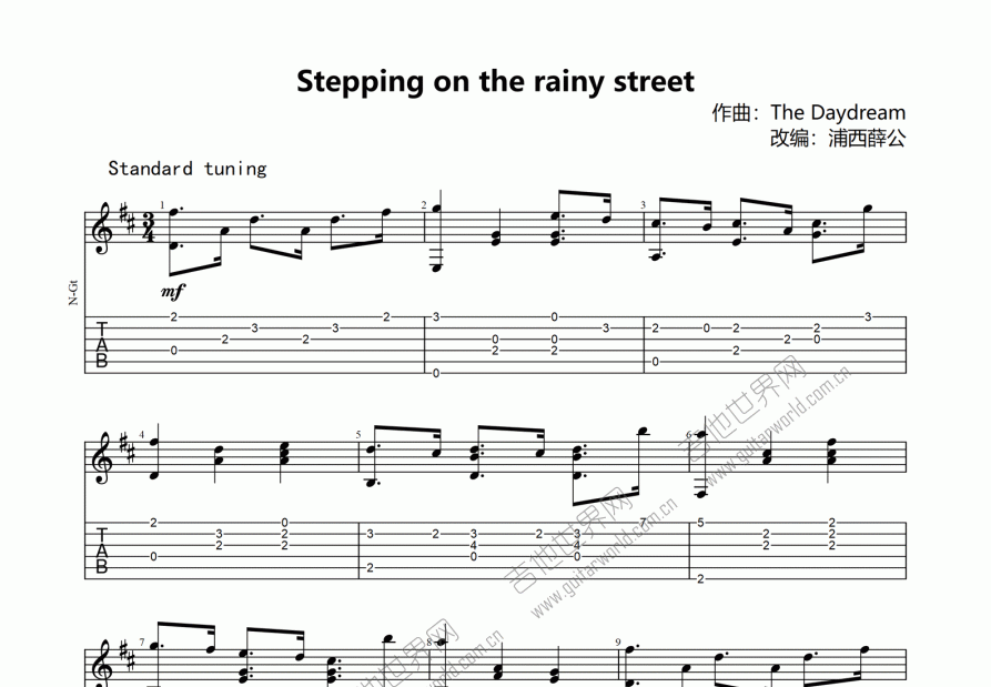 Stepping on the rainy street吉他谱预览图