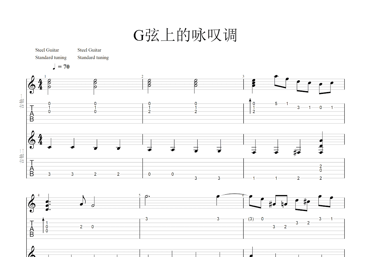 G弦上的咏叹调吉他谱预览图