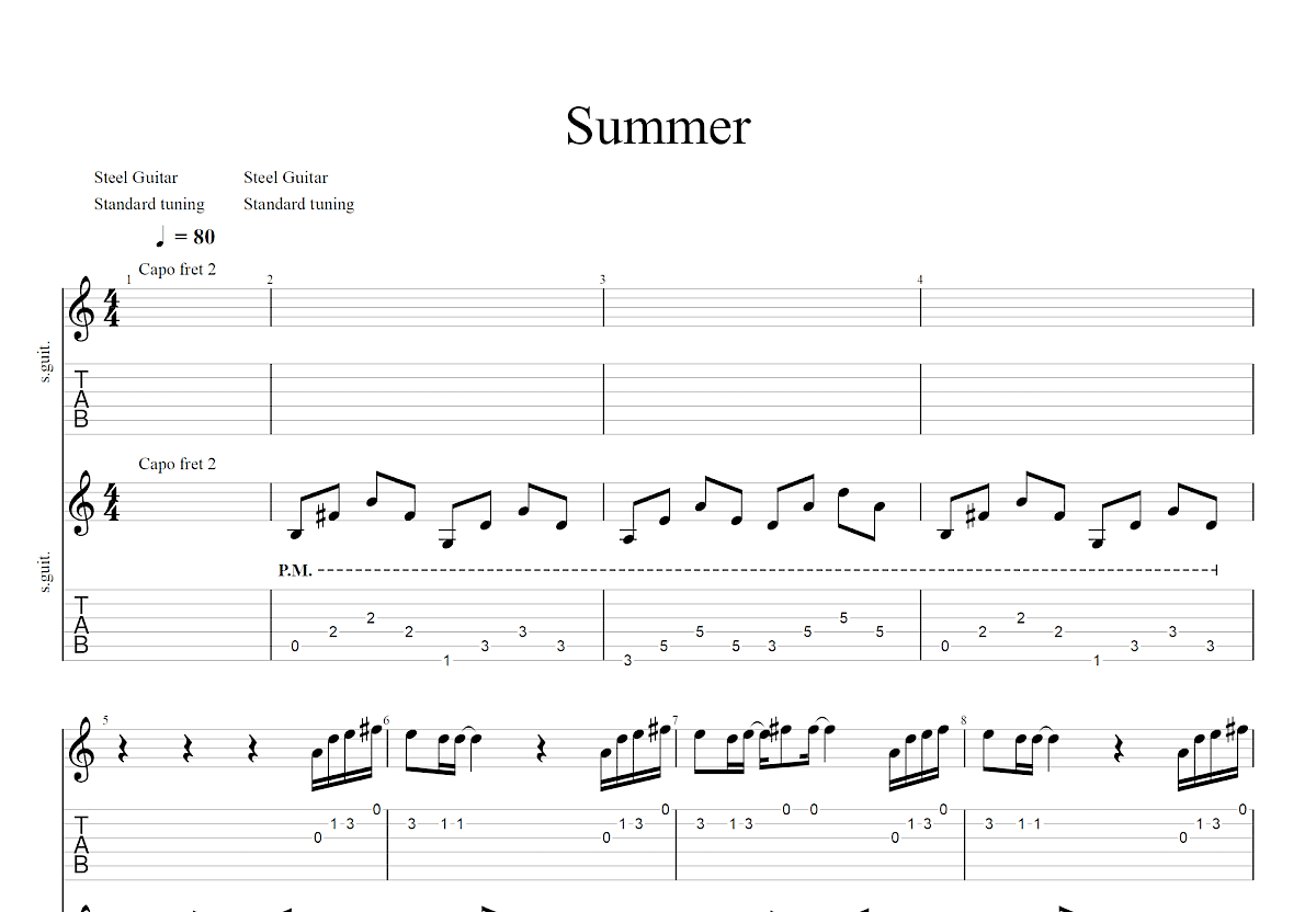 Summer吉他谱预览图