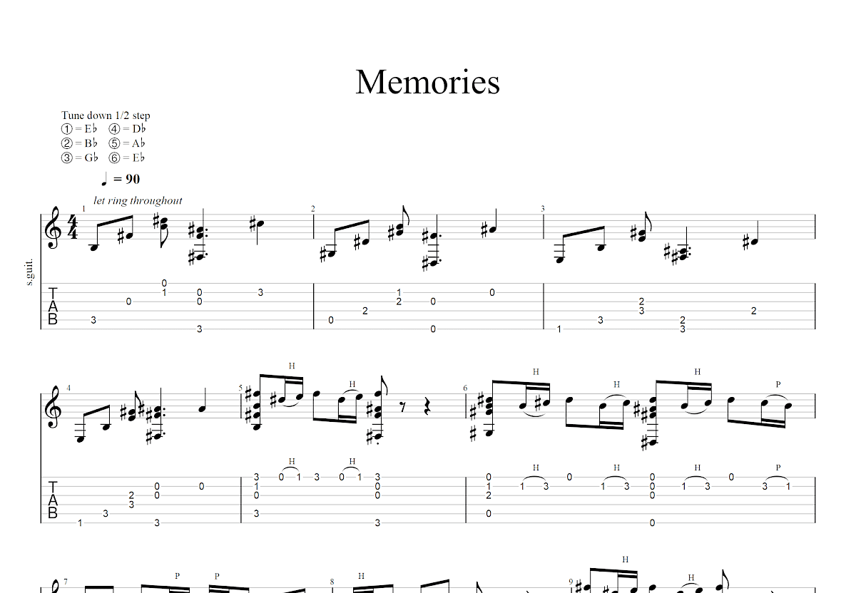 Memories吉他谱预览图