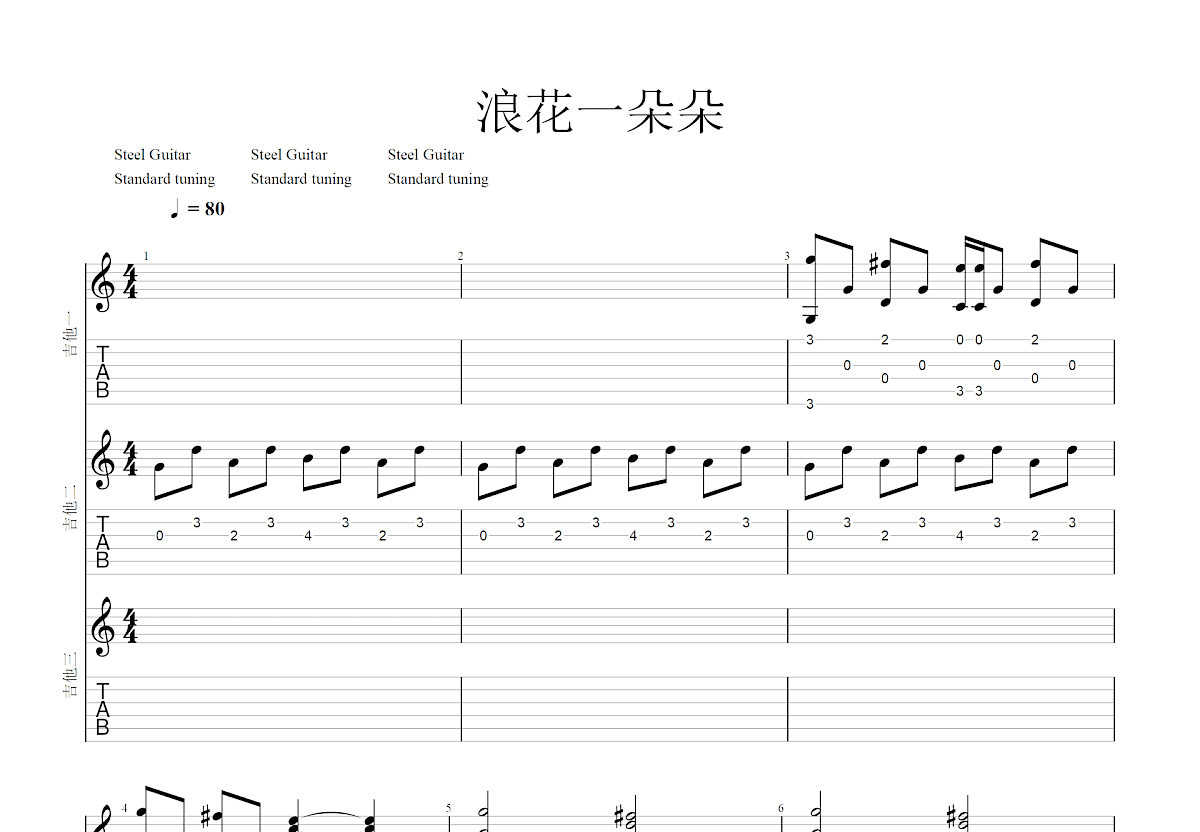浪花一朵朵吉他谱预览图