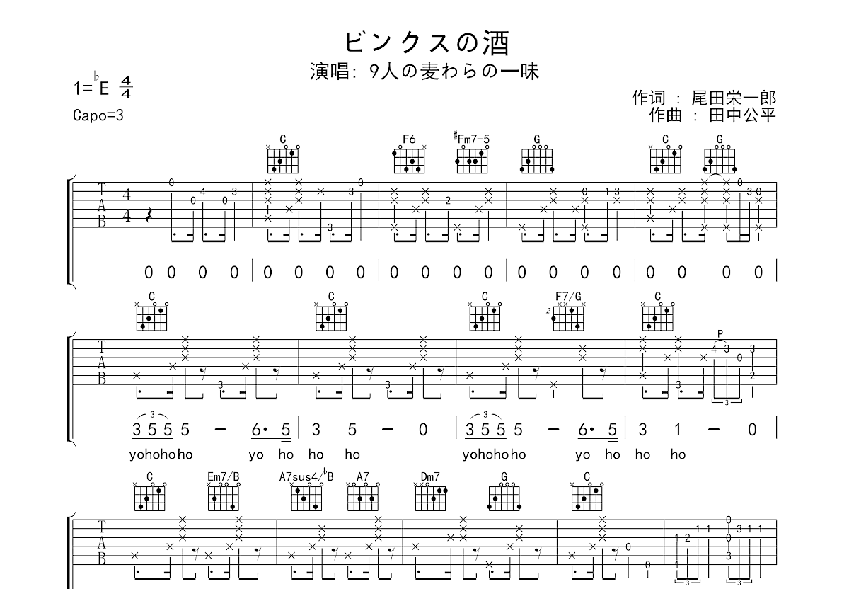 ビンクスの酒吉他谱预览图