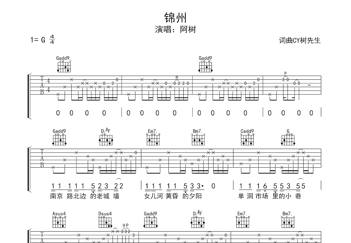 锦州（DEMO）吉他谱预览图
