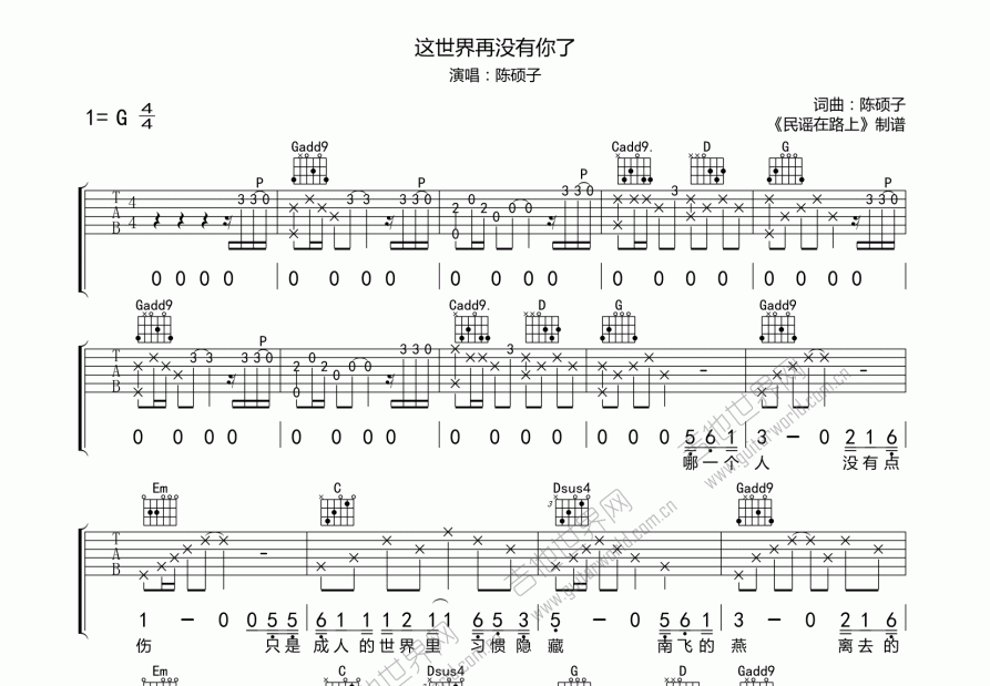 这世界再没有你了吉他谱预览图