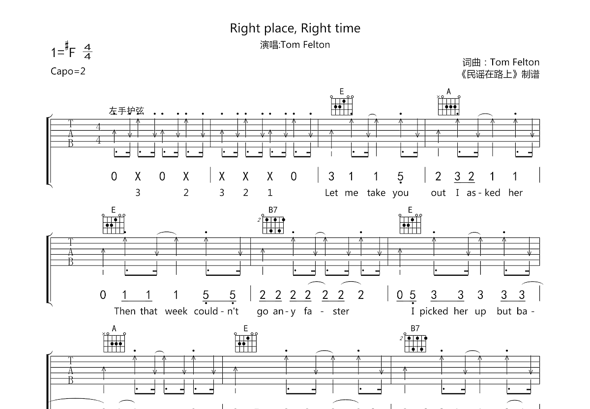 Right place Right time吉他谱预览图