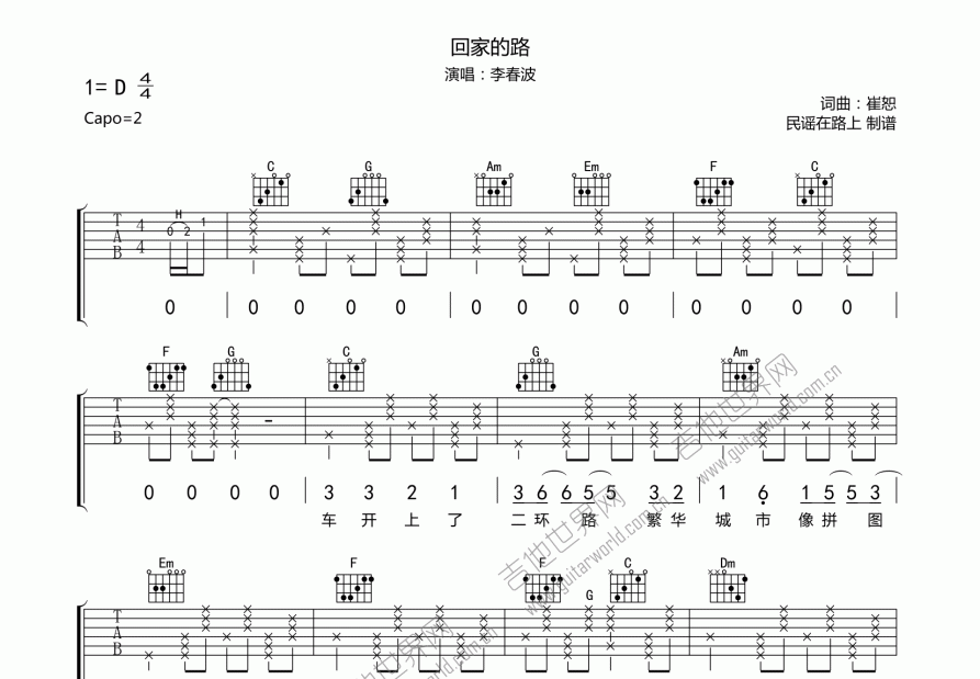 回家的路吉他谱预览图