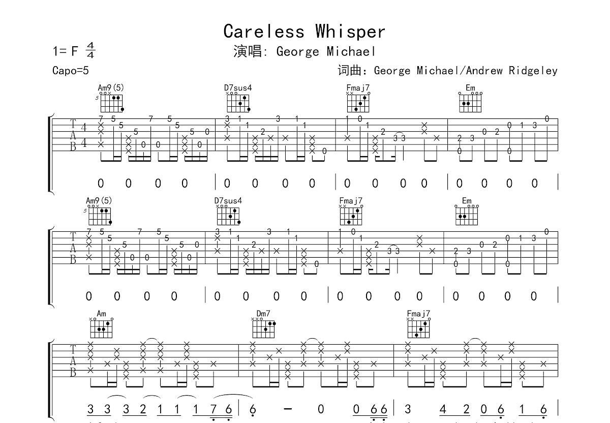 Careless Whisper吉他谱预览图
