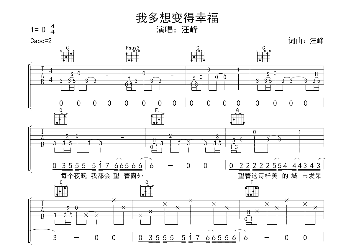 我多想变得幸福吉他谱预览图