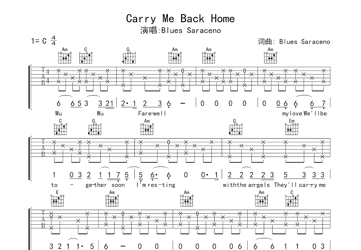 Carry Me Back Home吉他谱预览图